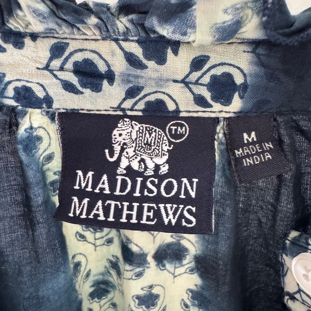Madison Mathews Tie Dye Button Front Top Medium Navy Blue Boho Coastal Cotton - Picture 8 of 9